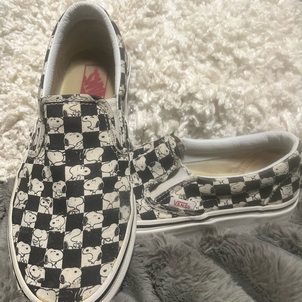 Vans Black and White Character Slip-Ons